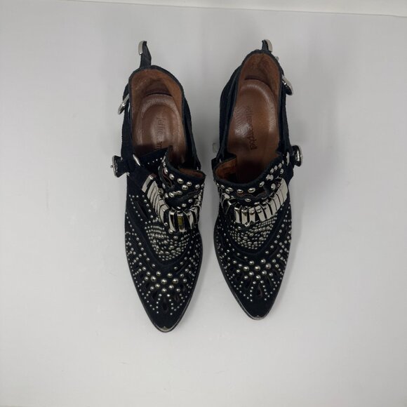 JEFFREY CAMPBELL Calhoun Studded Black Suede Leather Western Bootie Size 10 - Picture 7 of 9